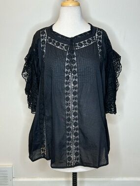 Soler London San Tropez Loose Fit Top from India OS M Black Lace $668